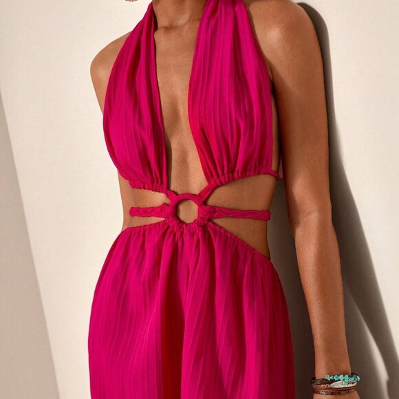 Sexy Women's Halter Neck Strapless Backless cut out Waist Maxi dress - Picture 6 of 7